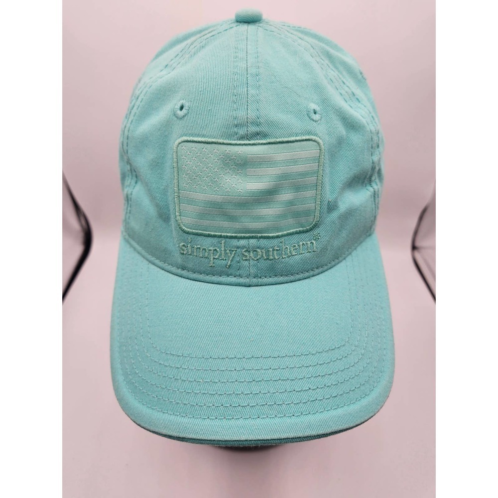 Simply Southern Aqua Blue Baseball Hat USA Flag‎ Turtle Adjustable